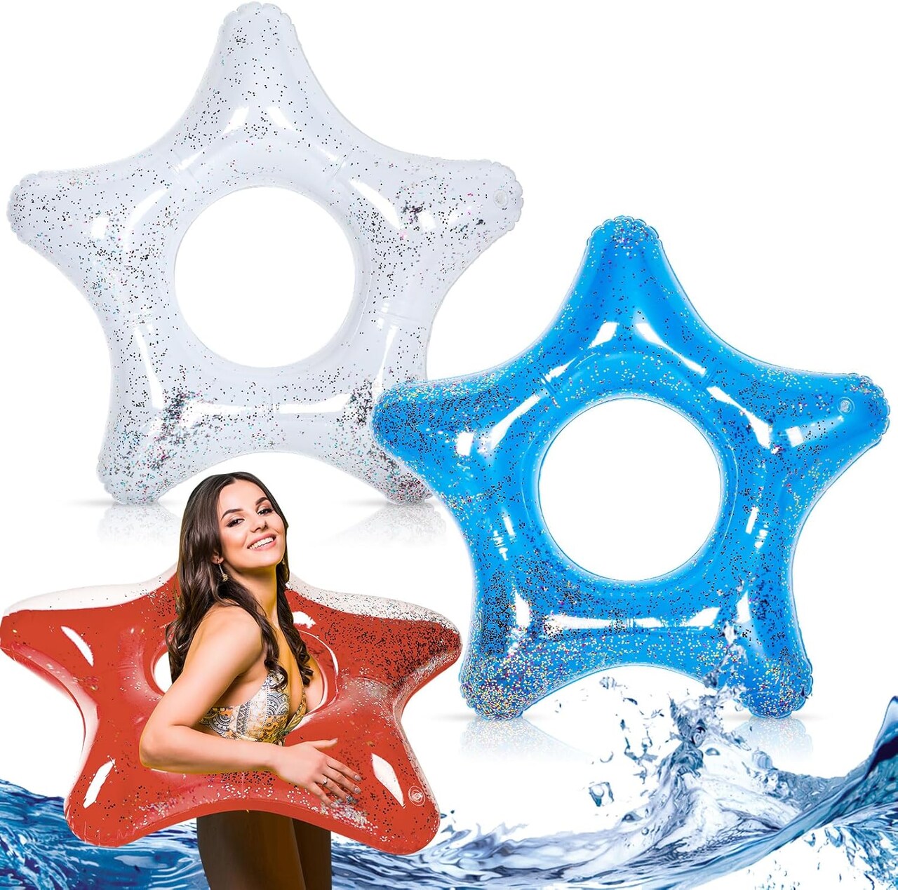 Inflatable American Stars Pool Float Filled with Stars Confetti